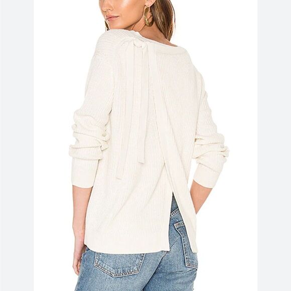 Long Sleeve Slit Back Sweater in Off White VINCE - Picture 1 of 5
